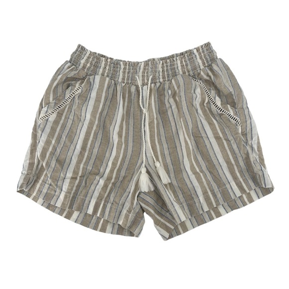 Briggs Junior’s Tan Striped Paper Bag Linen Shorts Size Medium - Picture 1 of 5